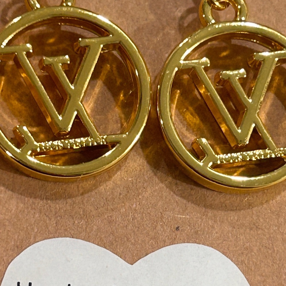Gold LV Zipper Pull Dangle Earrings - Picture 4 of 4